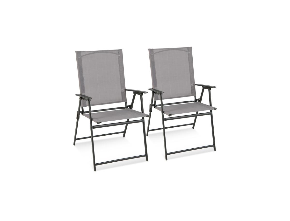2 Pieces Patio Folding Chairs with Armrests for Deck Garden Yard - Grey