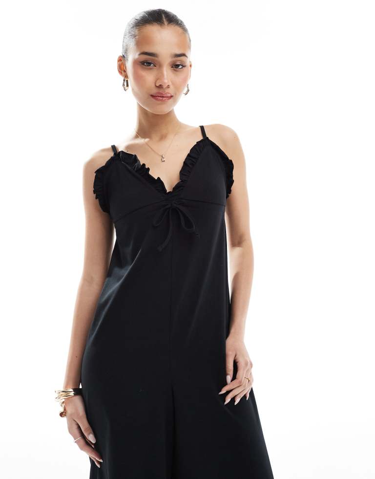 ASOS DESIGN Womens cami ruffle wide leg jumpsuit in black