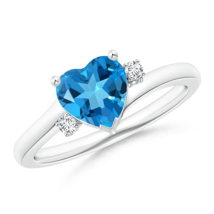Angara 1.48 Carats Solitaire Heart Swiss Blue Topaz Bypass Ring with Diamonds in Platinum