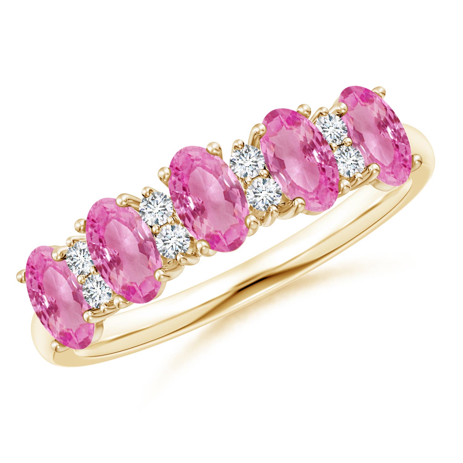 Angara 1.5 Carats Five Stone Pink Sapphire and Diamond Wedding Ring in 14K Yellow Gold