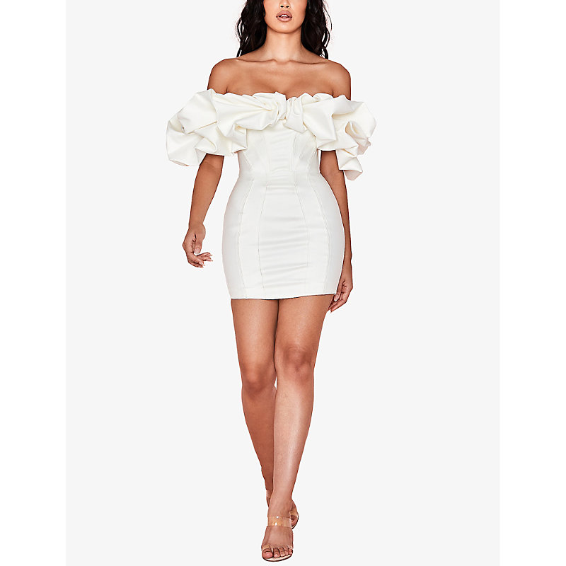 Womens Ivory Selena Ruffle-trim Strapless Satin Mini Dress