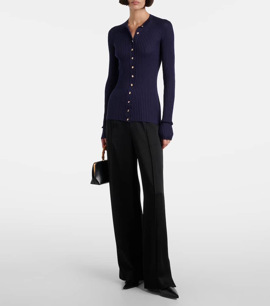 Ribbed-knit silk cardigan