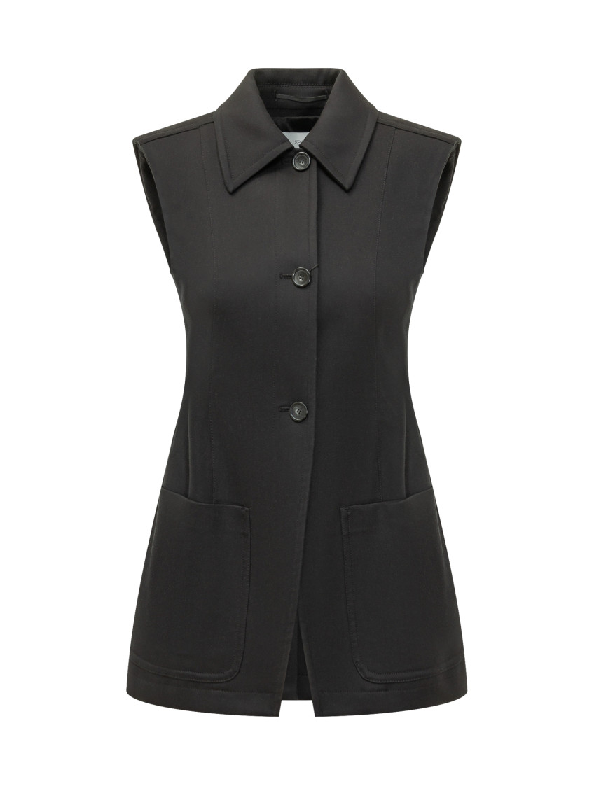 Black Shirt Collar Sleeveless Blazer