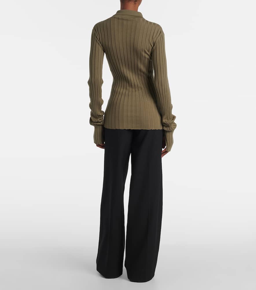 Ribbed-knit wool polo shirt