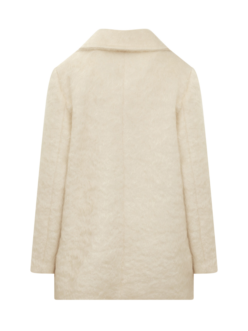 Off White Notched Lapel Trench Coat