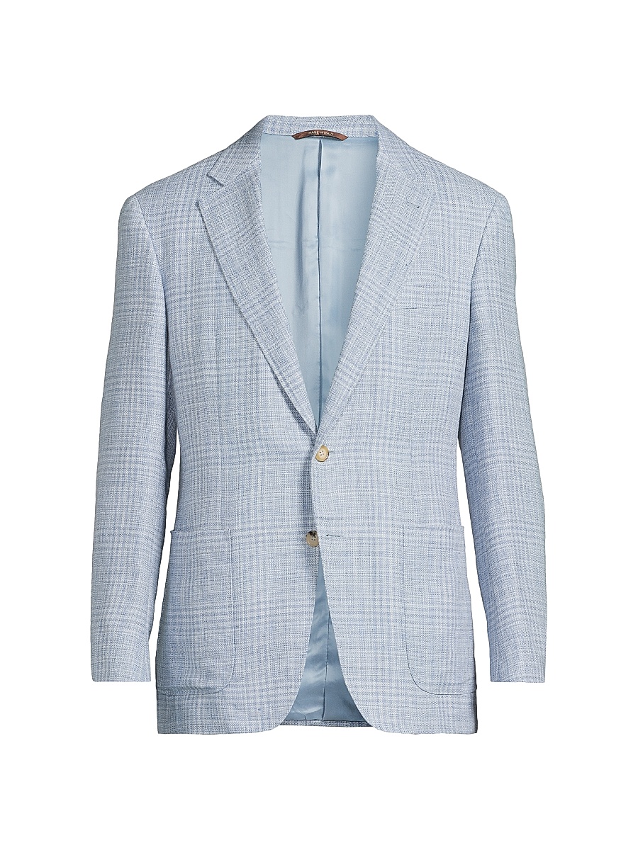 Men's Plaid Linen-Wool Sport Coat - Light Blue