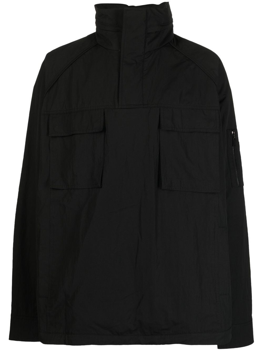 Flap-pockets hooded jacket - Black