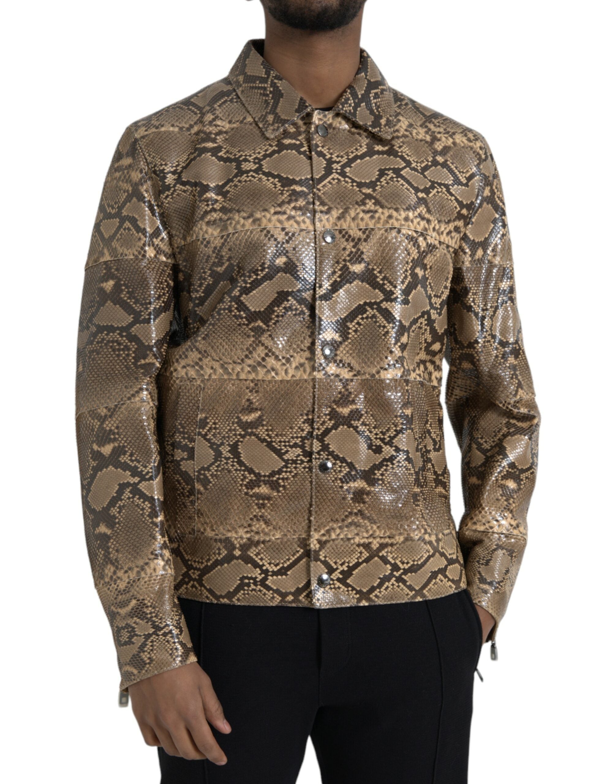 Python Leather Biker Jacket — Beige