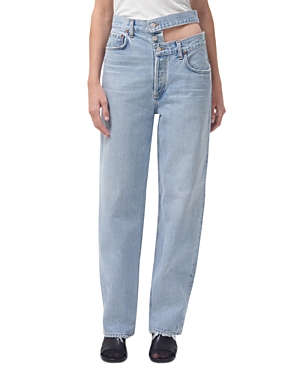 Broken Waistband High Rise Relaxed Straight Leg Jeans in Sideline