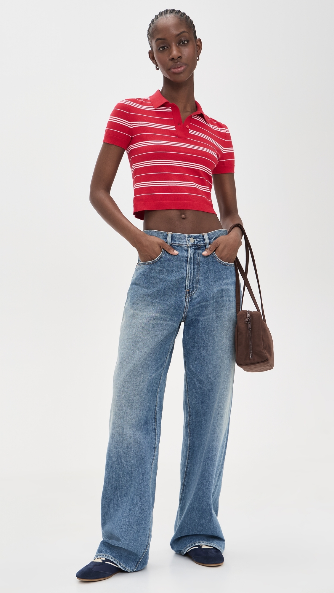 Shrunken Polo Sweater RED AND WHITE STRIPE