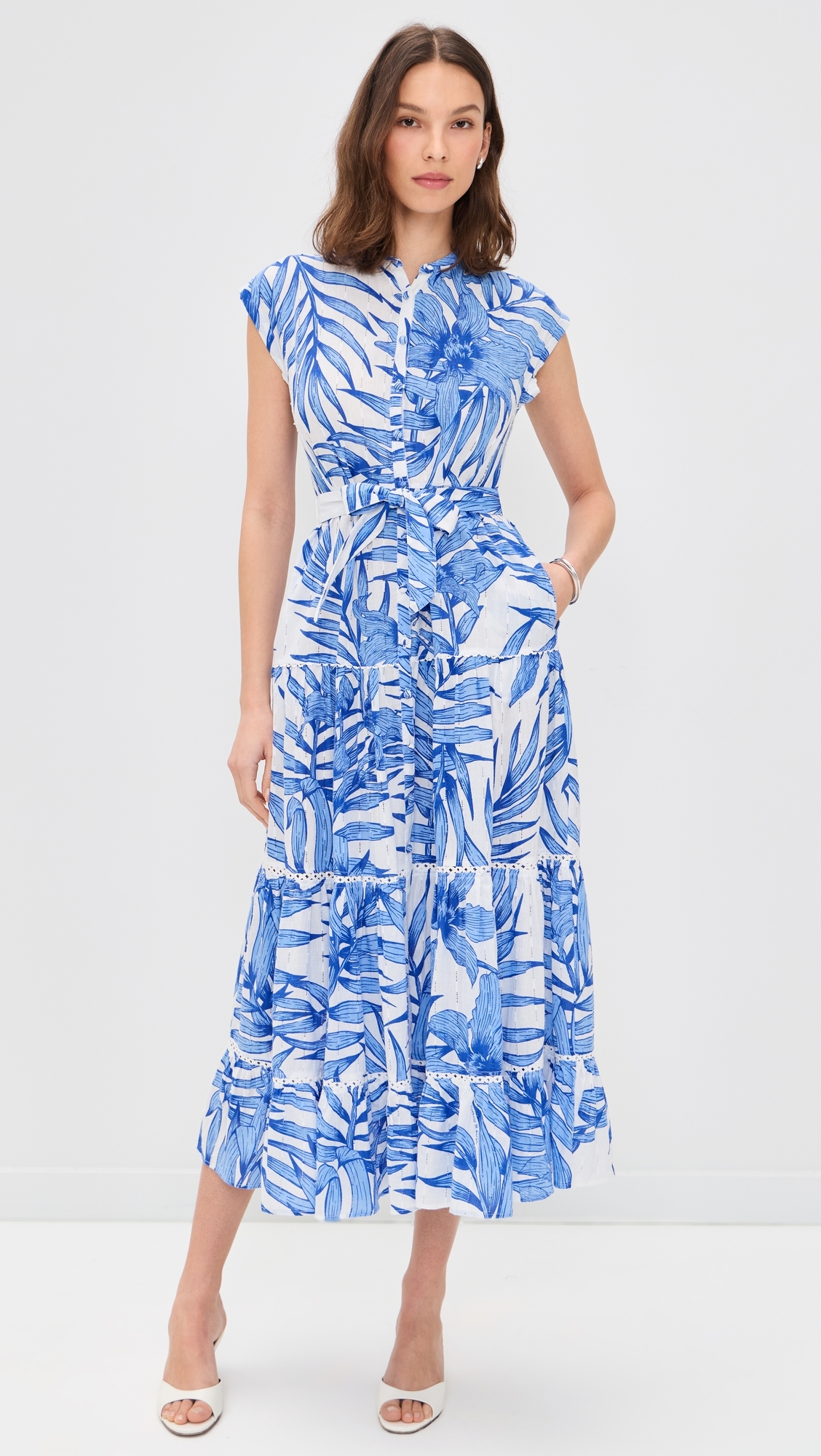 Tiered Palm Dress Blue Palm Leaf