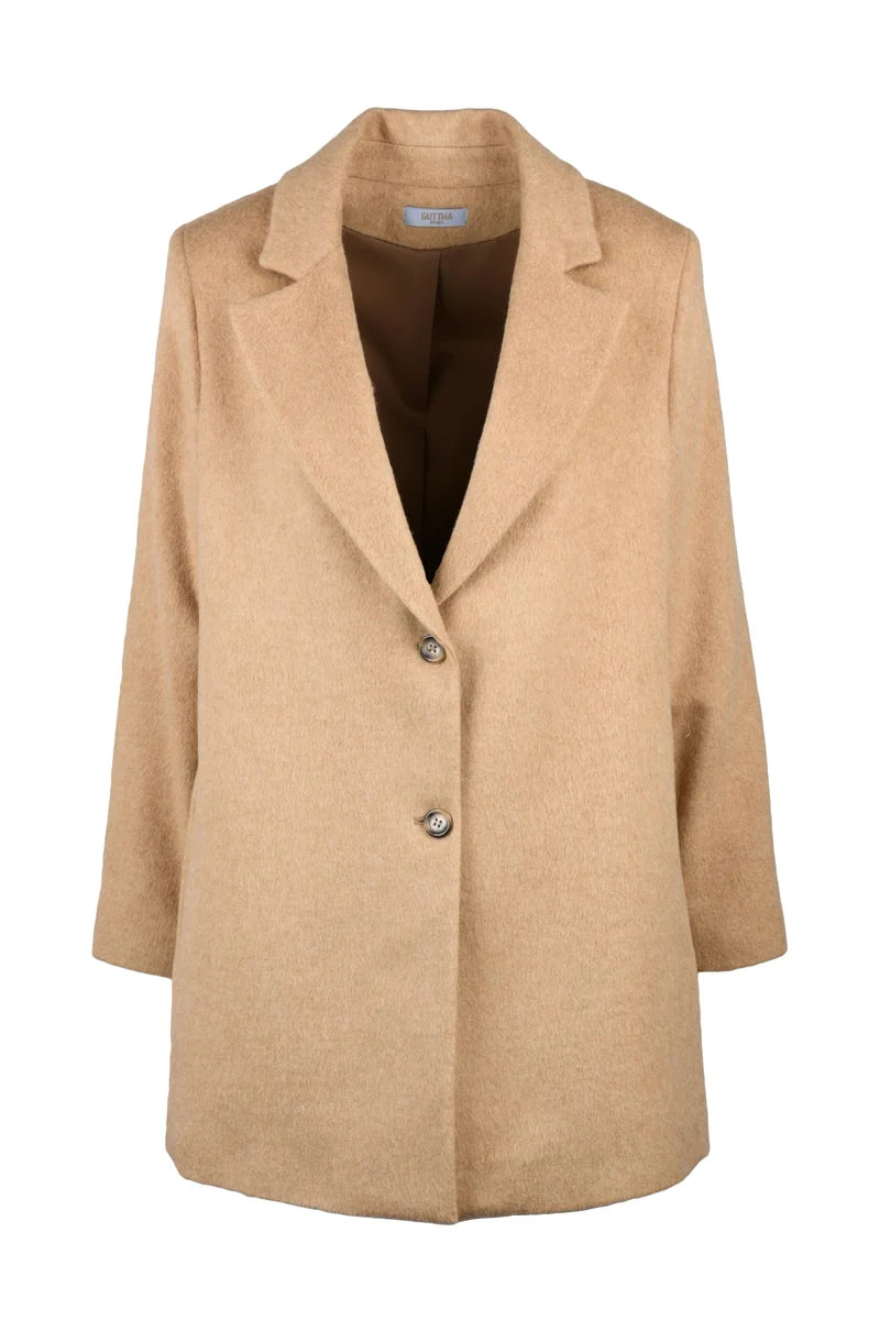 Boxy Beige Coat with Classic Lapel
