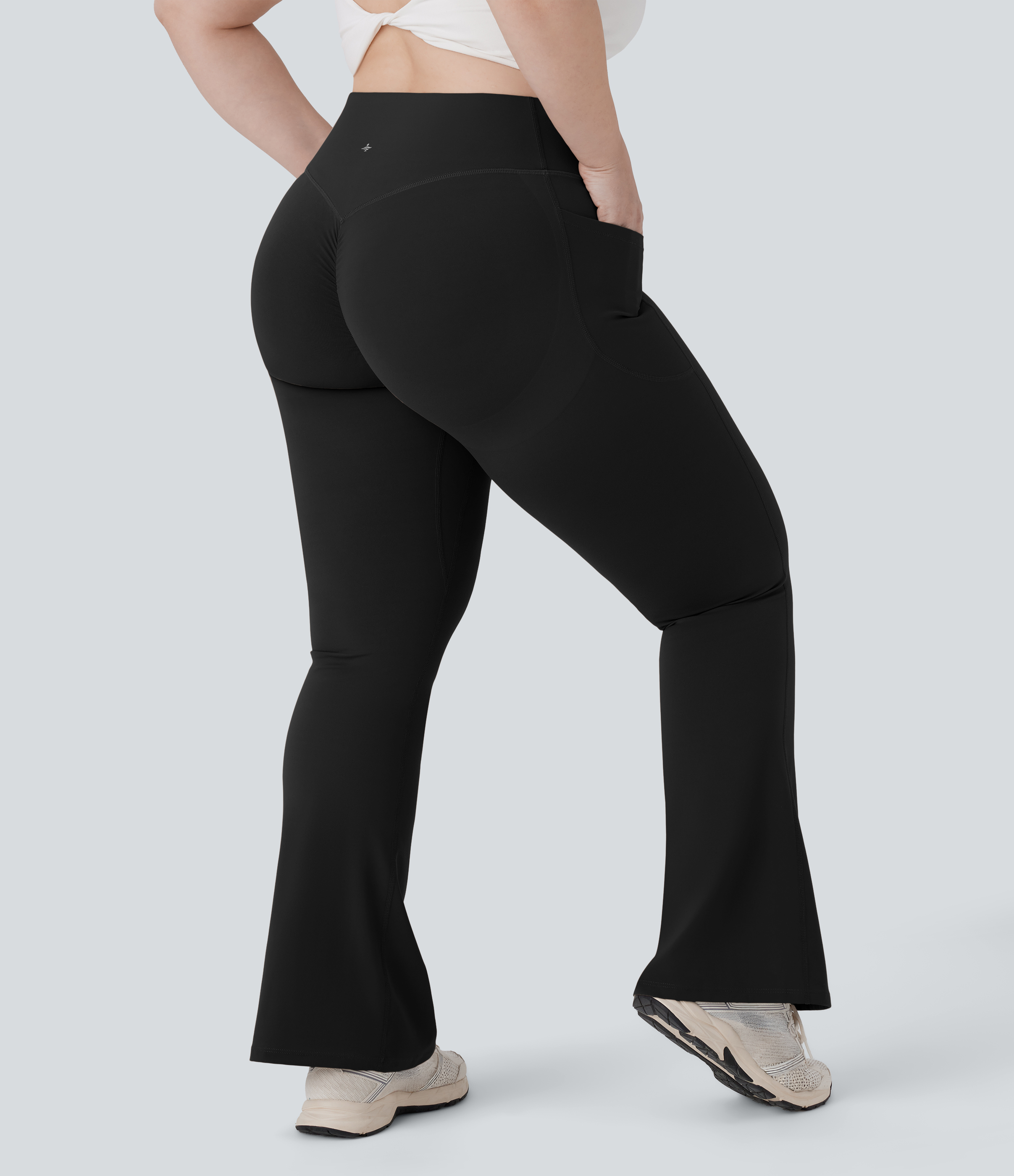 UltraSculpt™ SoCinched High Waisted Scrunch Butt Lifting Tummy Control Pocket Shaping Yoga Bootcut Plus Size Leggings  - Black