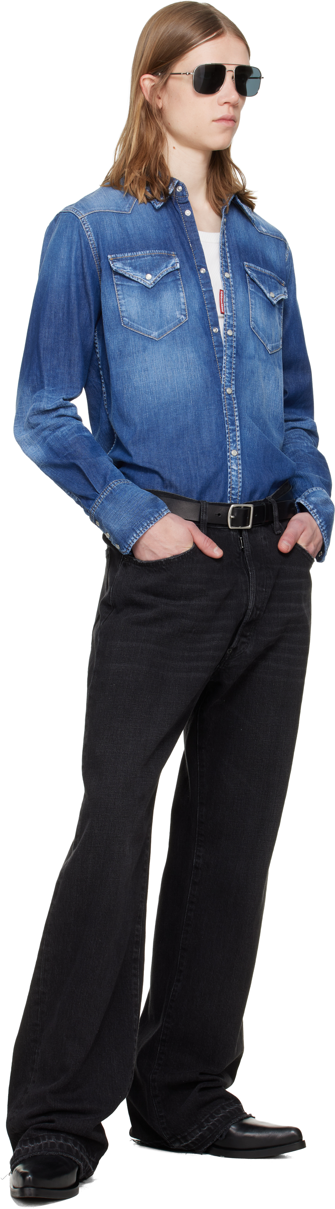 Blue Perfecto Wash Classic Western Denim Shirt