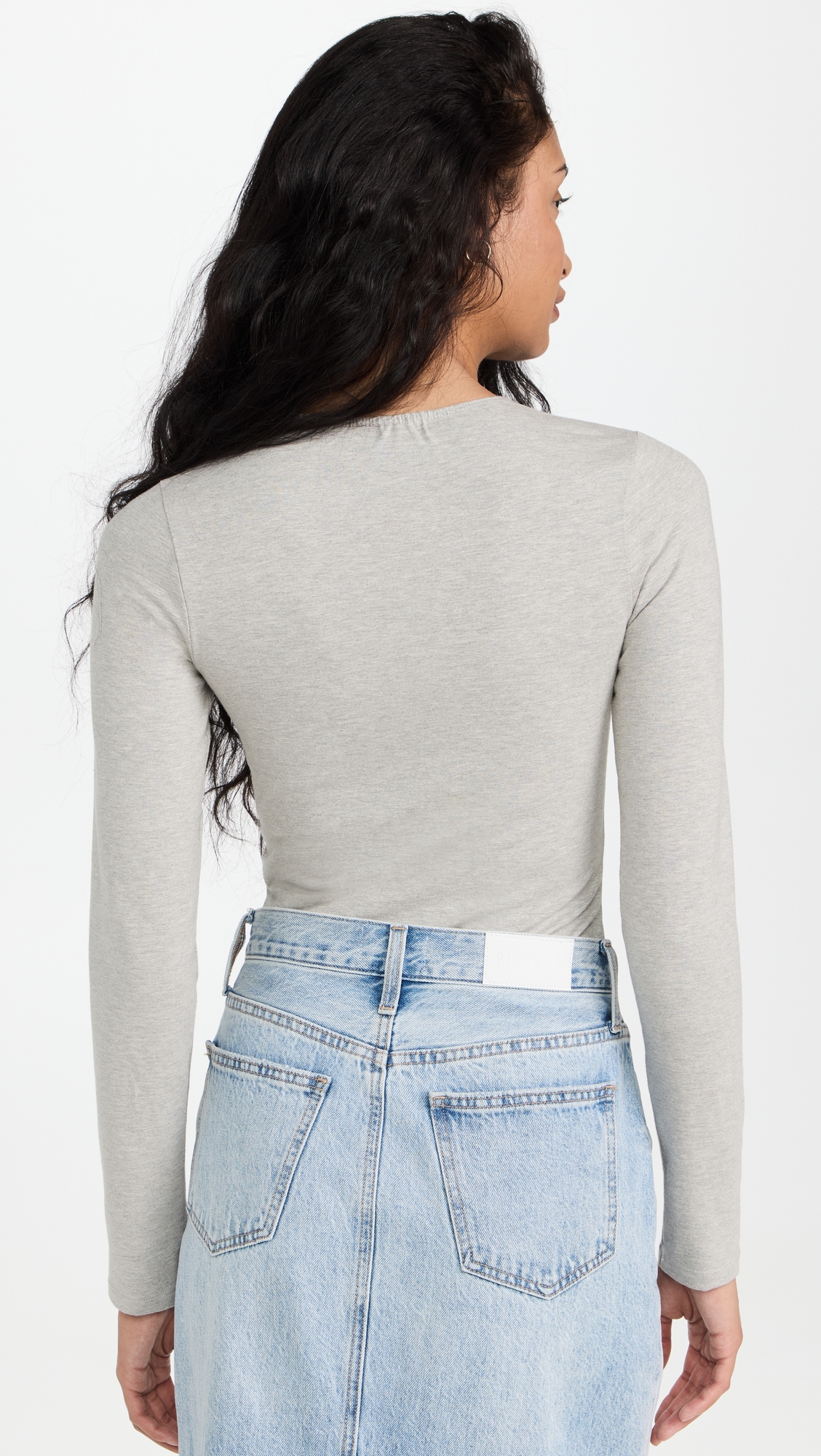 Ambitionist 여성 Everyday Classic Long Sleeve Thong Bodysuit Grey