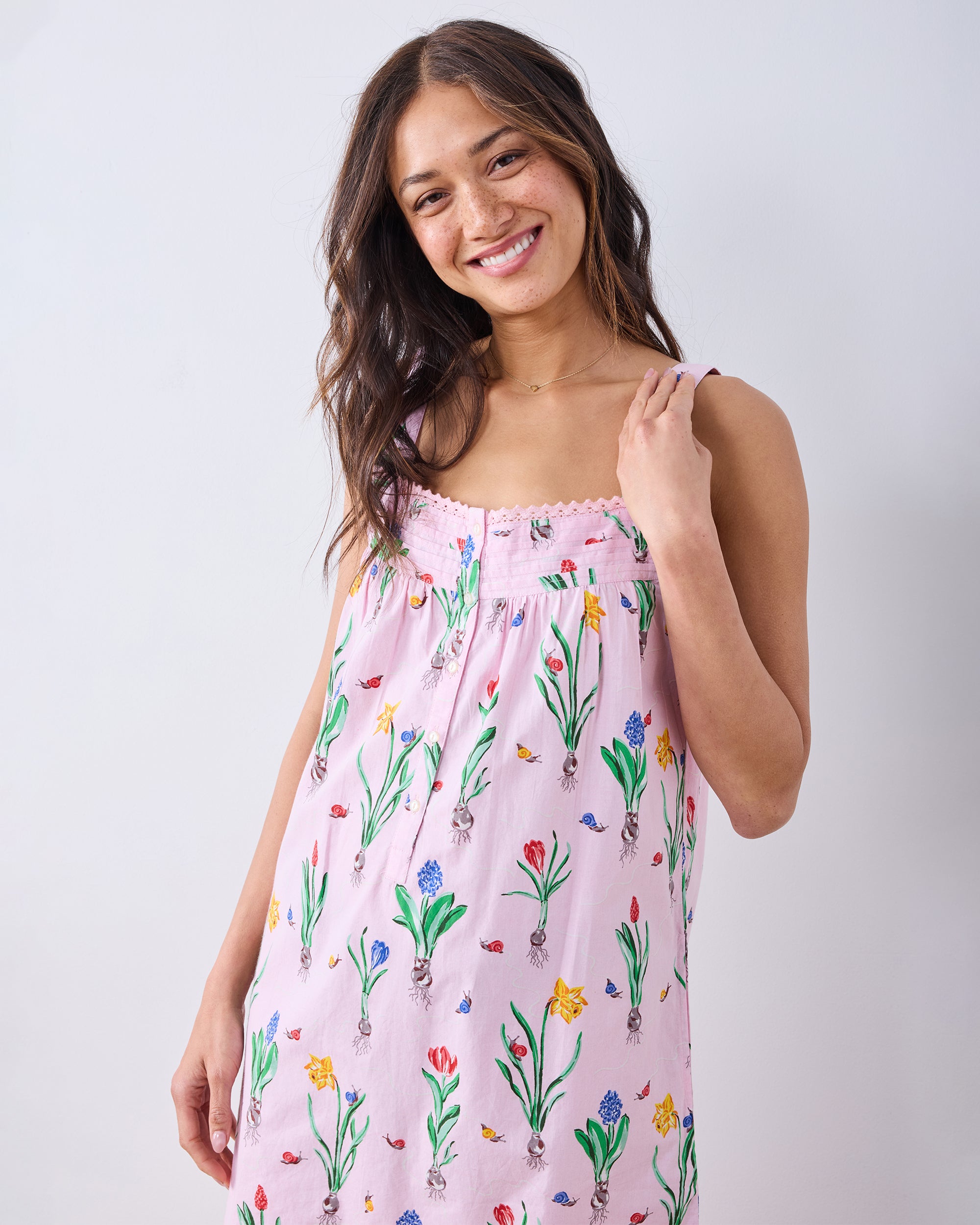 Organic Cotton Sleeveless Nightgown in Tulip Trail | Women's XS | Pink Spring | Sleepwear