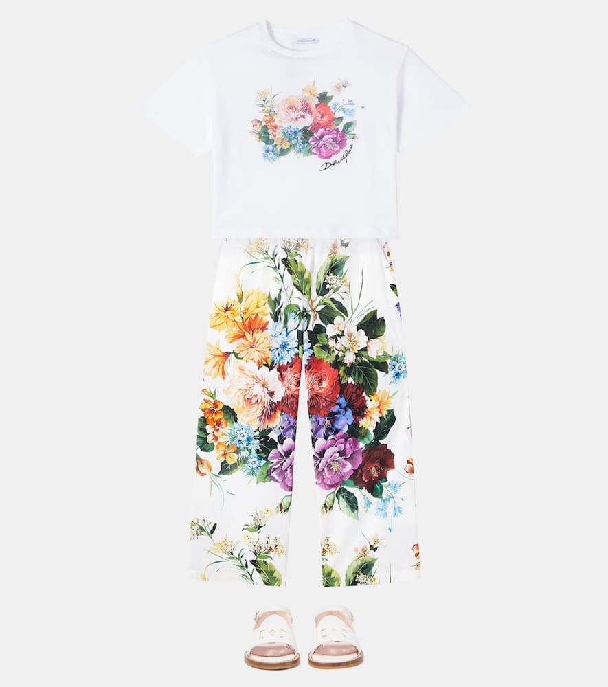 Floral cotton poplin palazzo pants