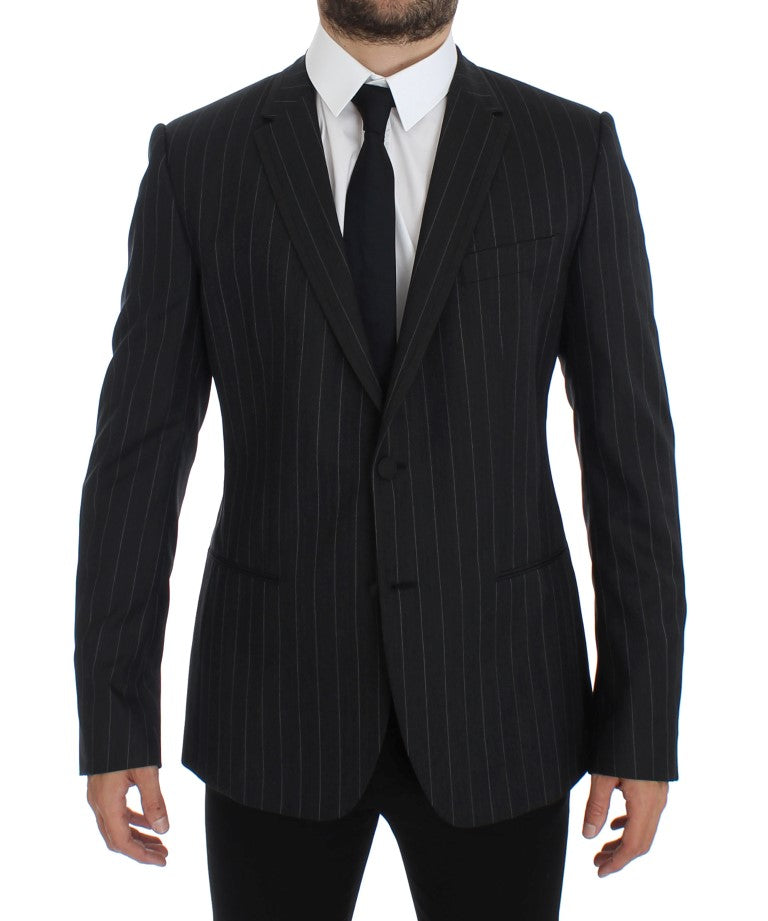 Pinstriped Wool Blazer — Gray