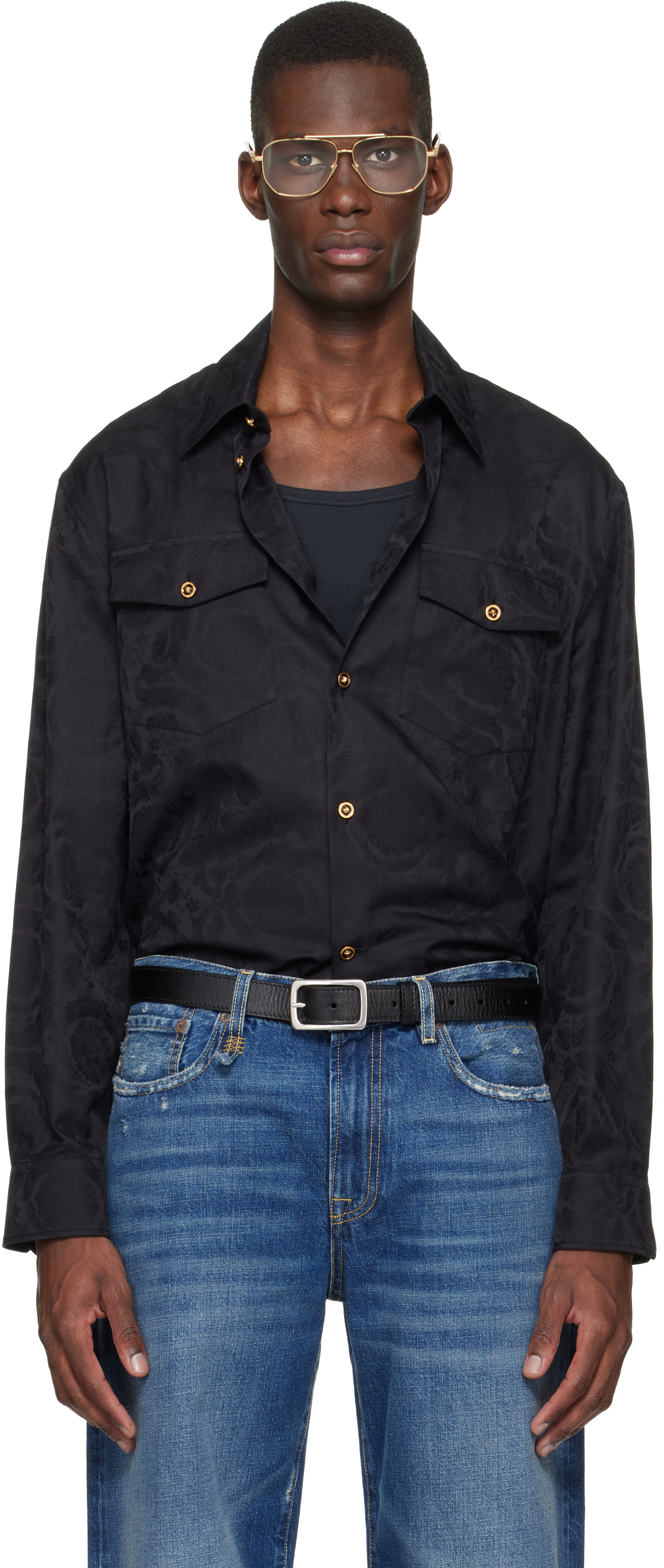 Black Jacquard Cotton-Poplin Shirt