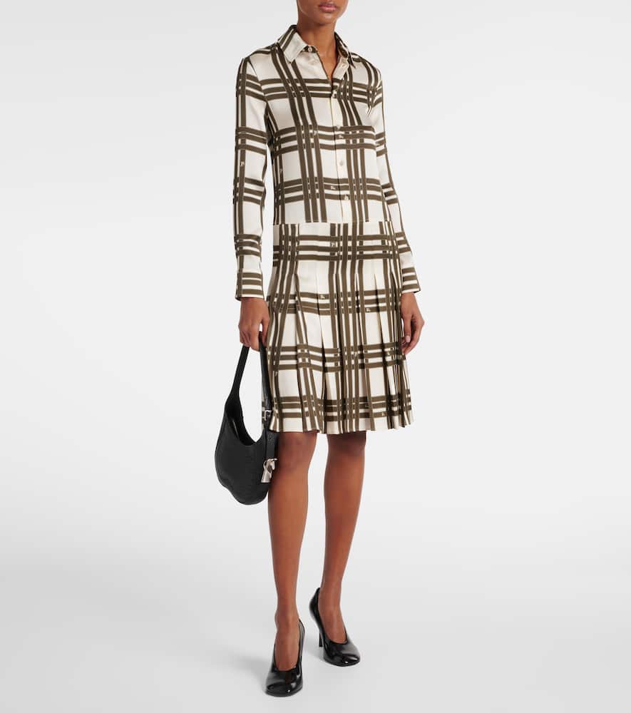 Ribbon Check silk shirt dress