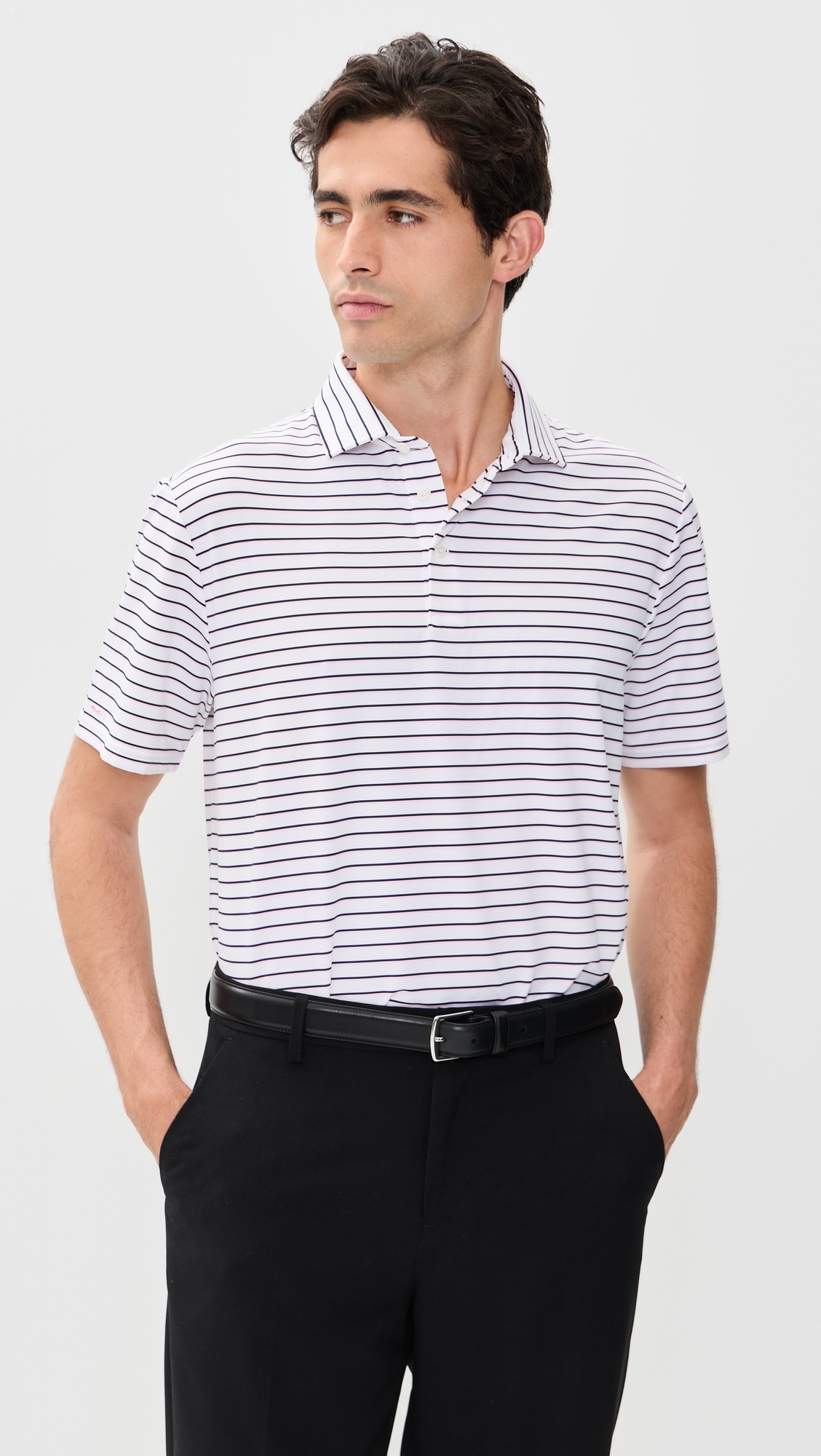Thin Multi Stripe Tour Pique Polo Carmel Pink Multi