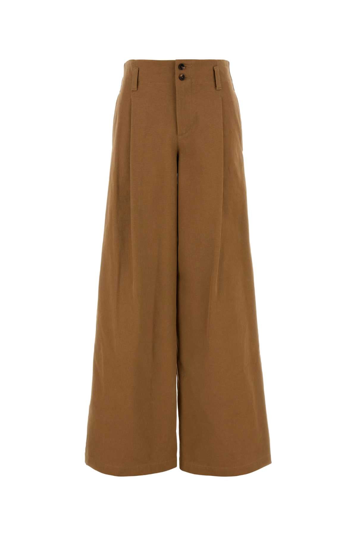 Cotton Wide-Leg Trousers — Brown