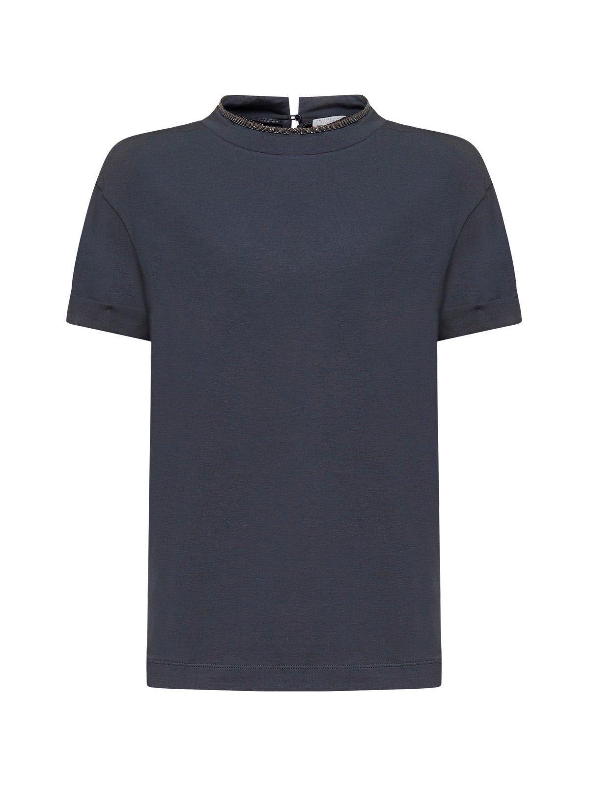 Brass-embellished crew-neck T-shirt - Blue