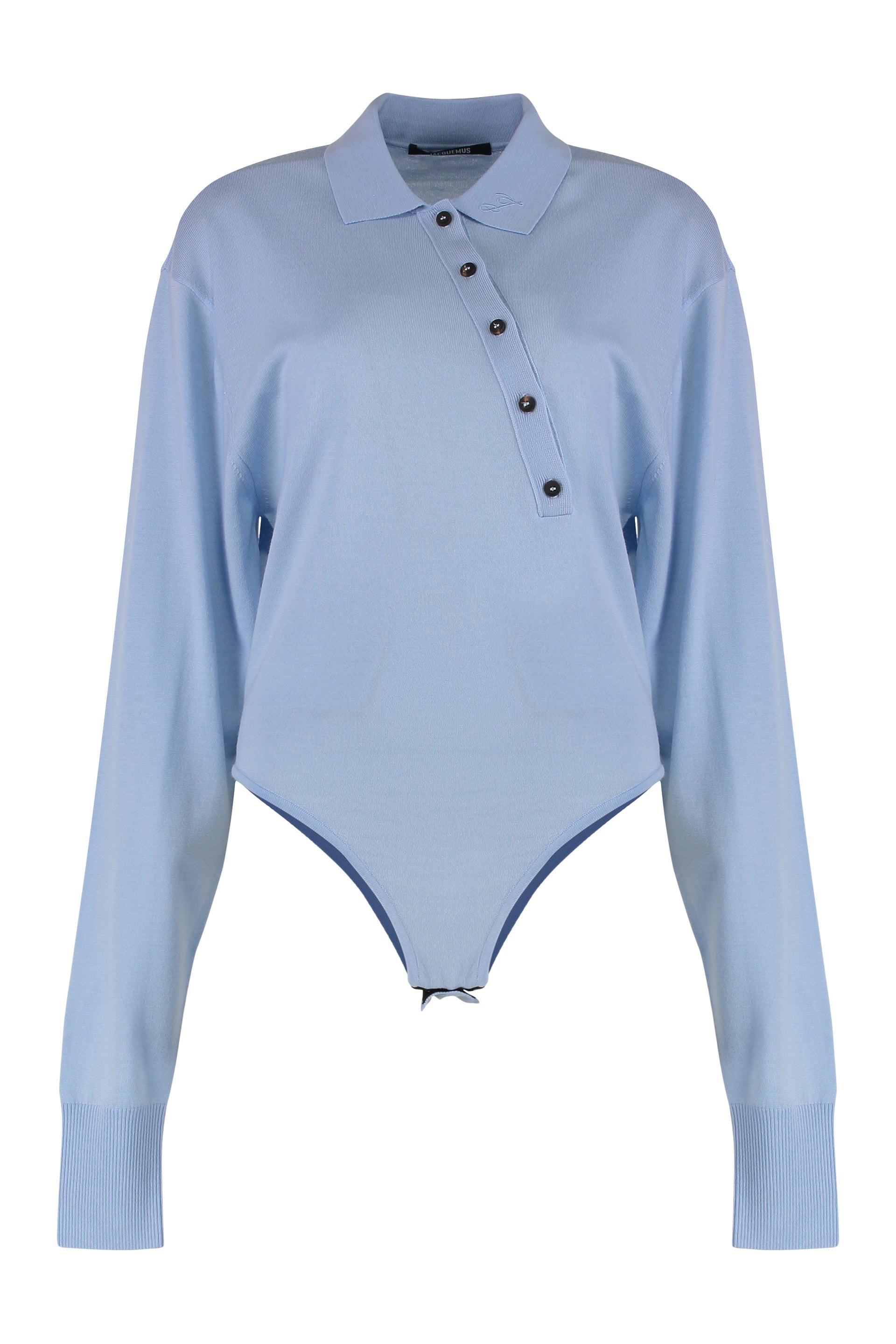 Jacquard-Style Merino Wool Bodysuit with Polo Collar