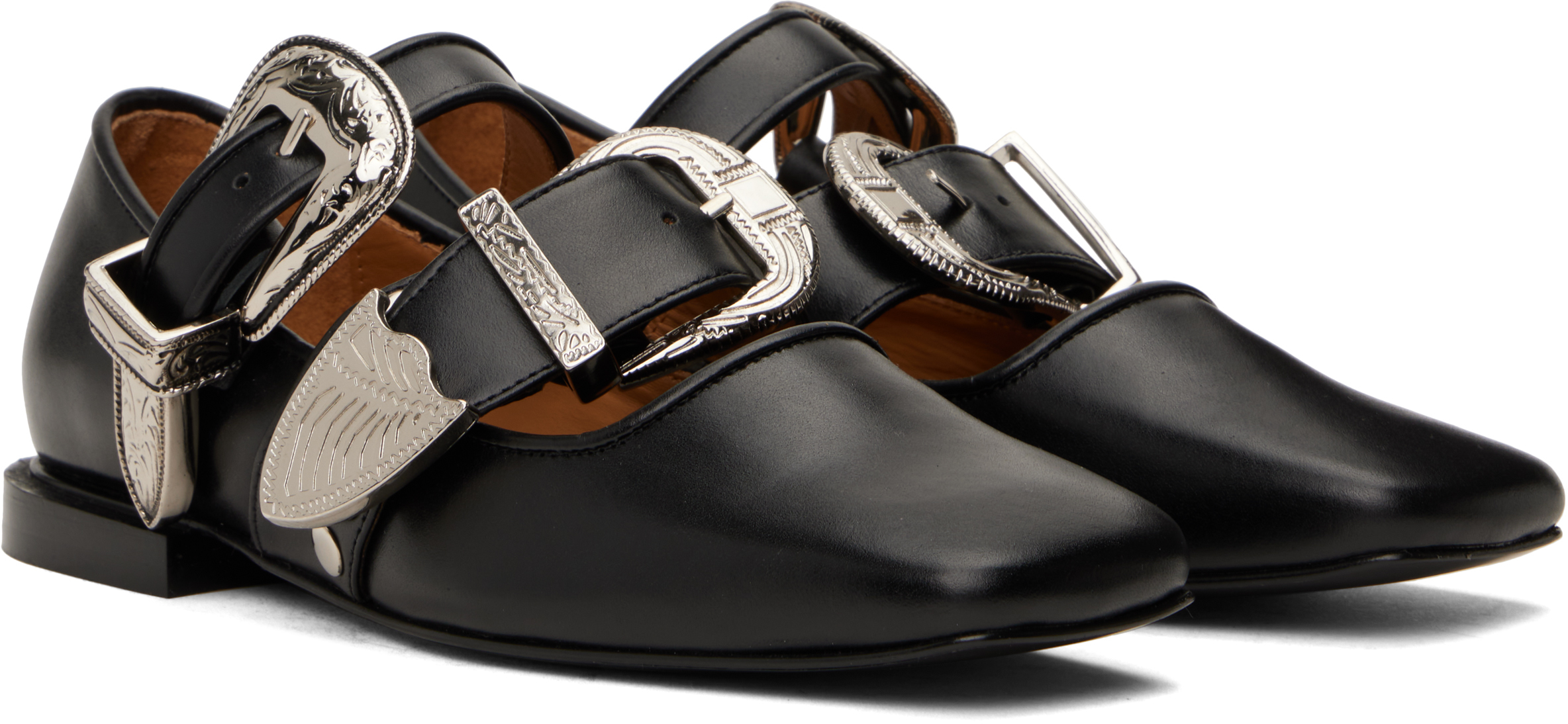 Toga Pulla SSENSE Exclusive Black Metal Leather Ballerina Flats