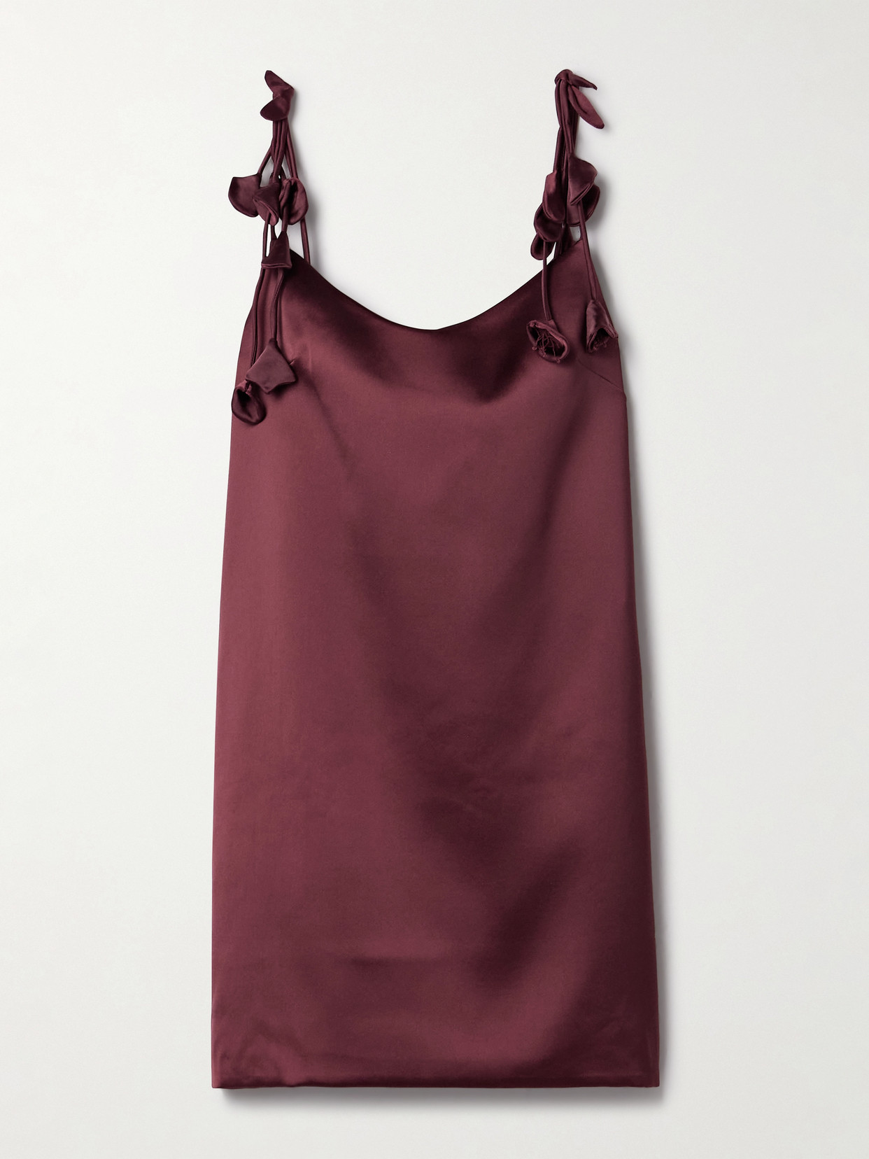 Appliquéd Satin Mini Dress - Burgundy