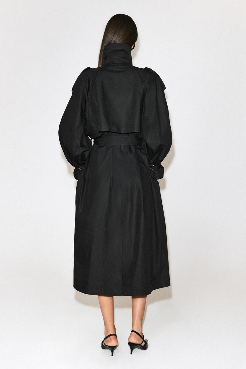 Mock-Neck Cotton Trench Coat