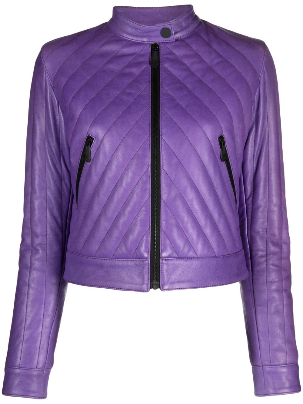 Matelassé leather biker jacket - Purple