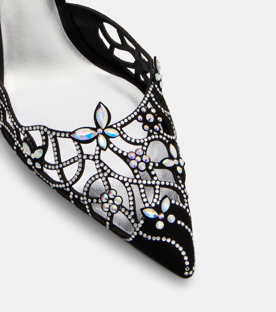 Embellished suede slingback pumps