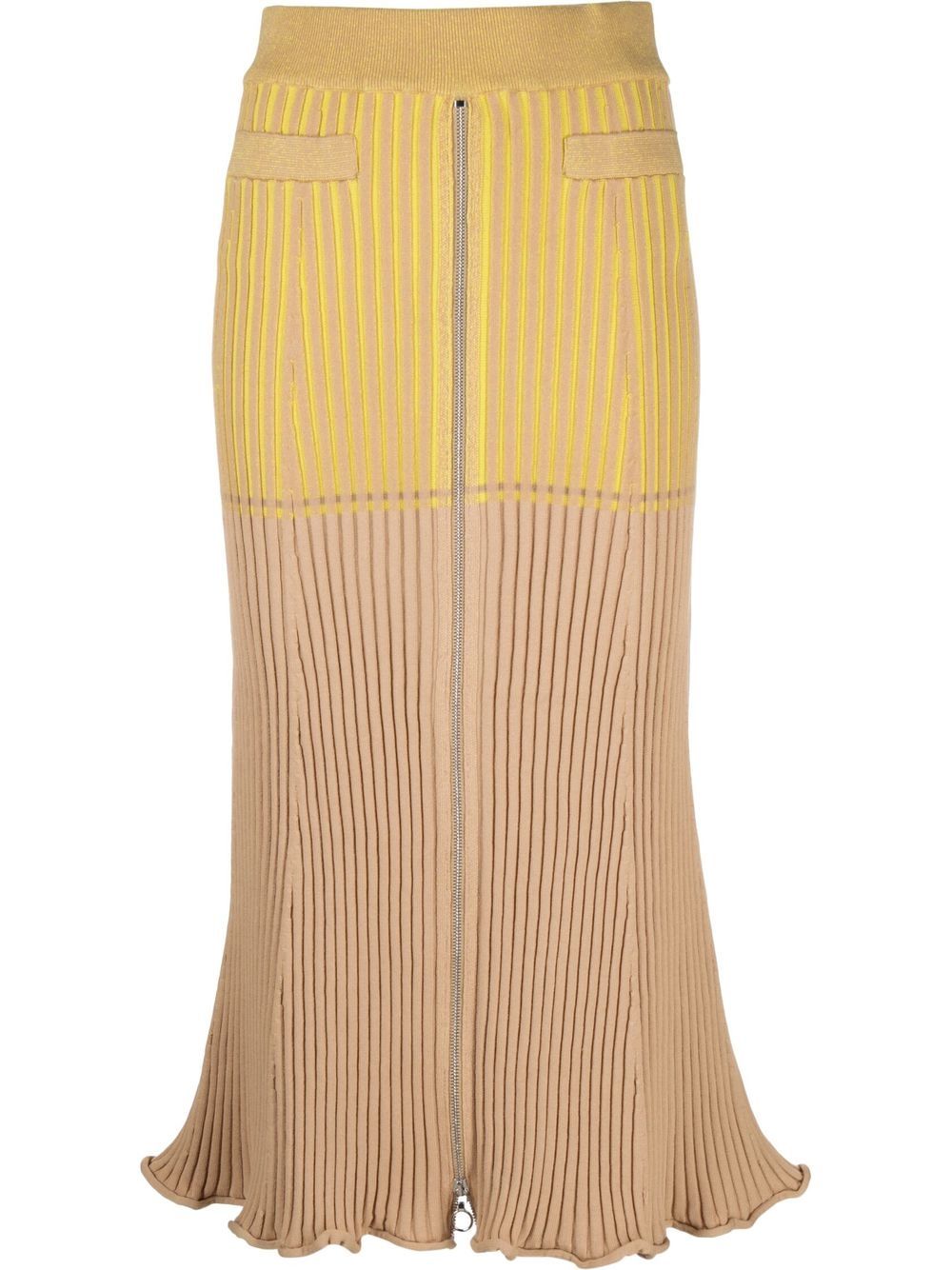 Panelled rib-detail midi skirt - Yellow