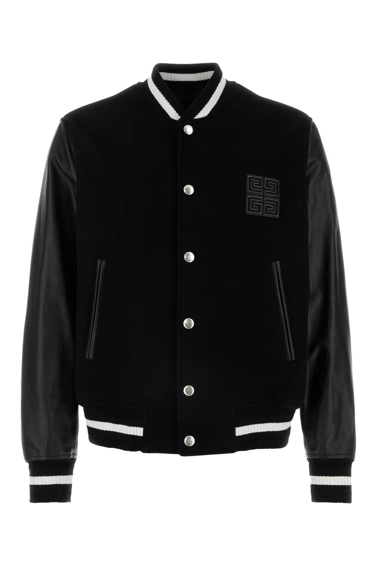 Wool and Leather Varsity Jacket — Black