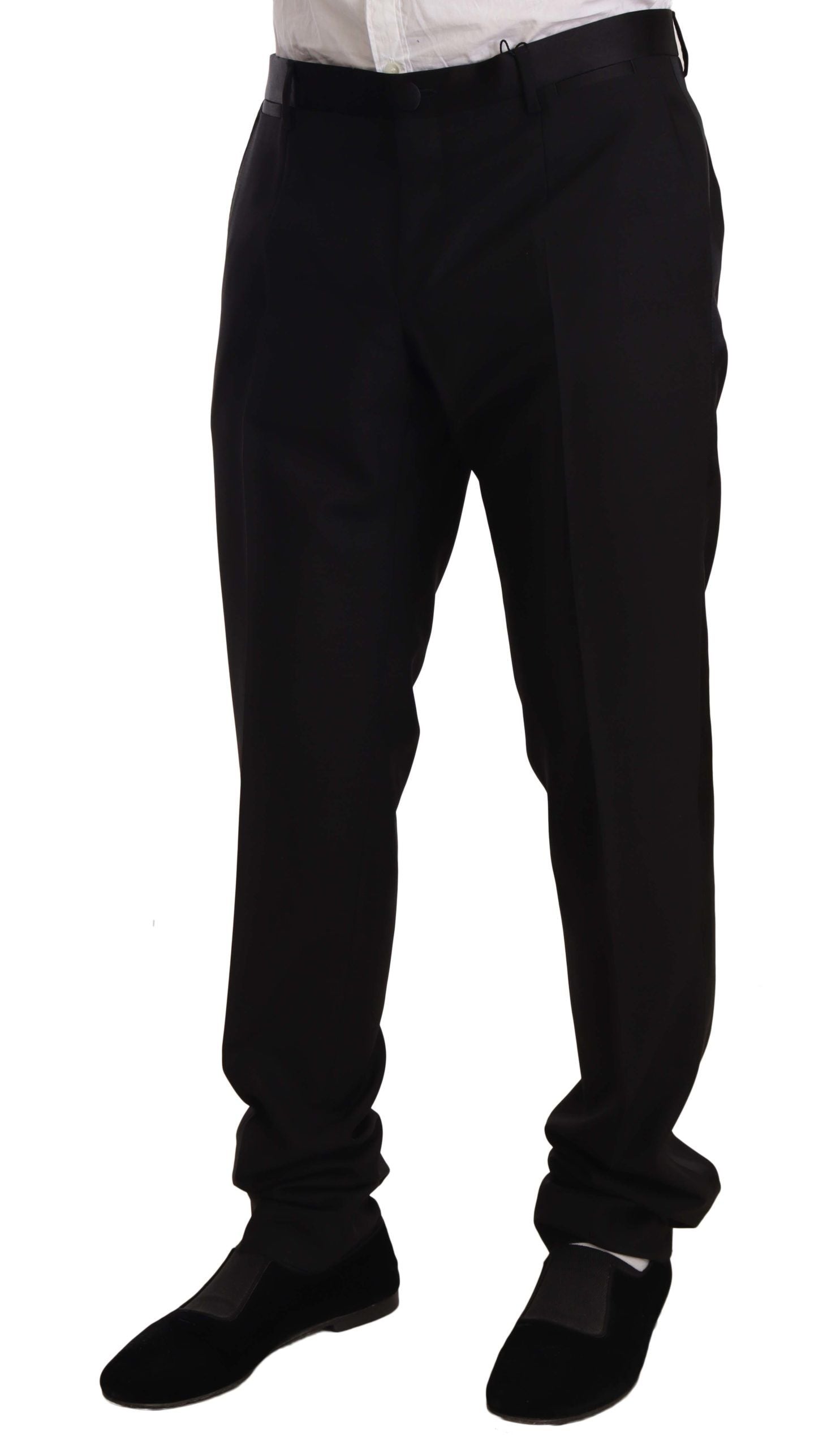Virgin Wool Formal Tuxedo Trousers — Black