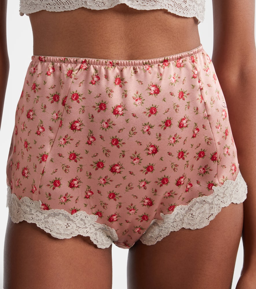 Floral silk and cotton-blend briefs