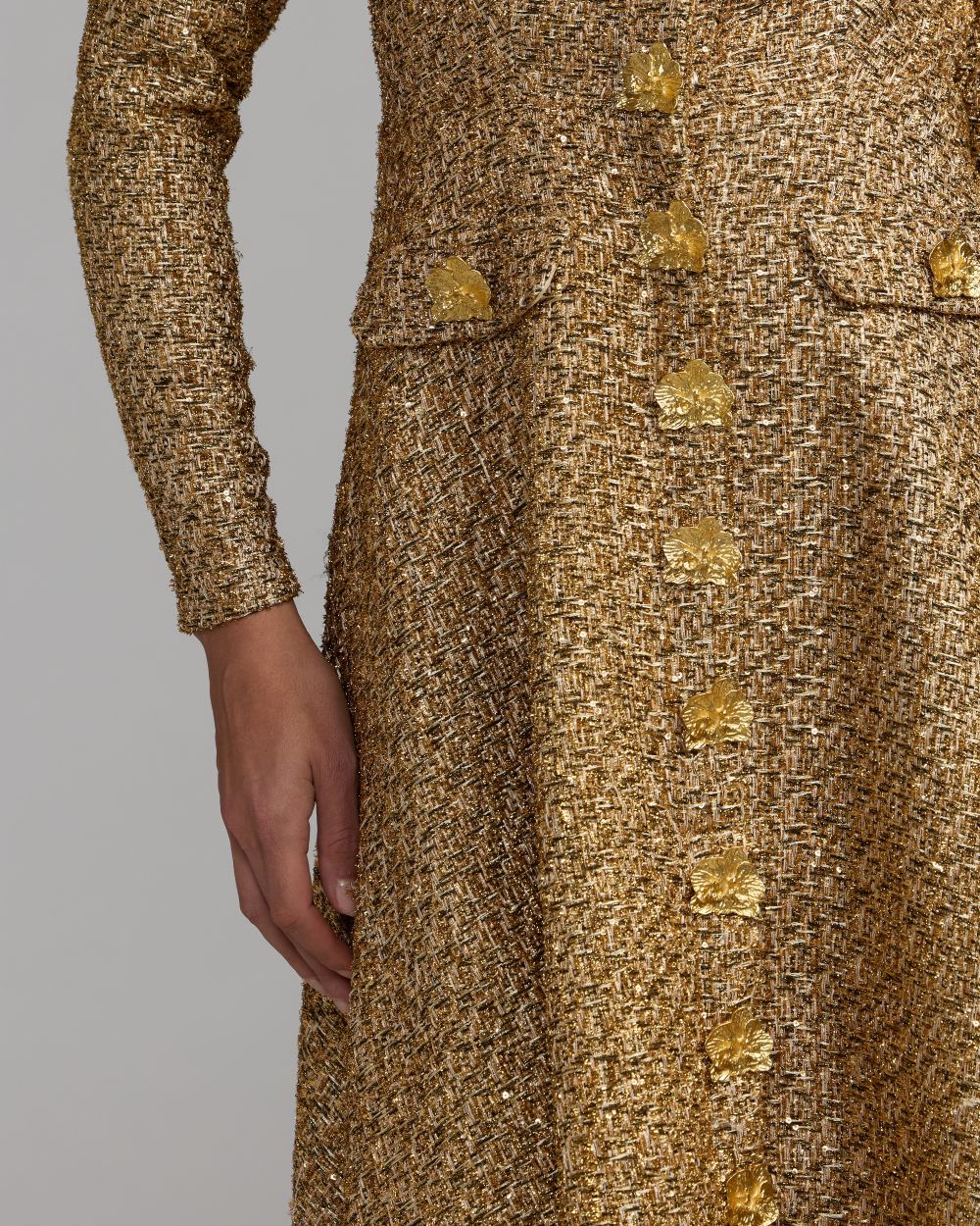 Gold Metallic Sequin Boucl Midi Dress