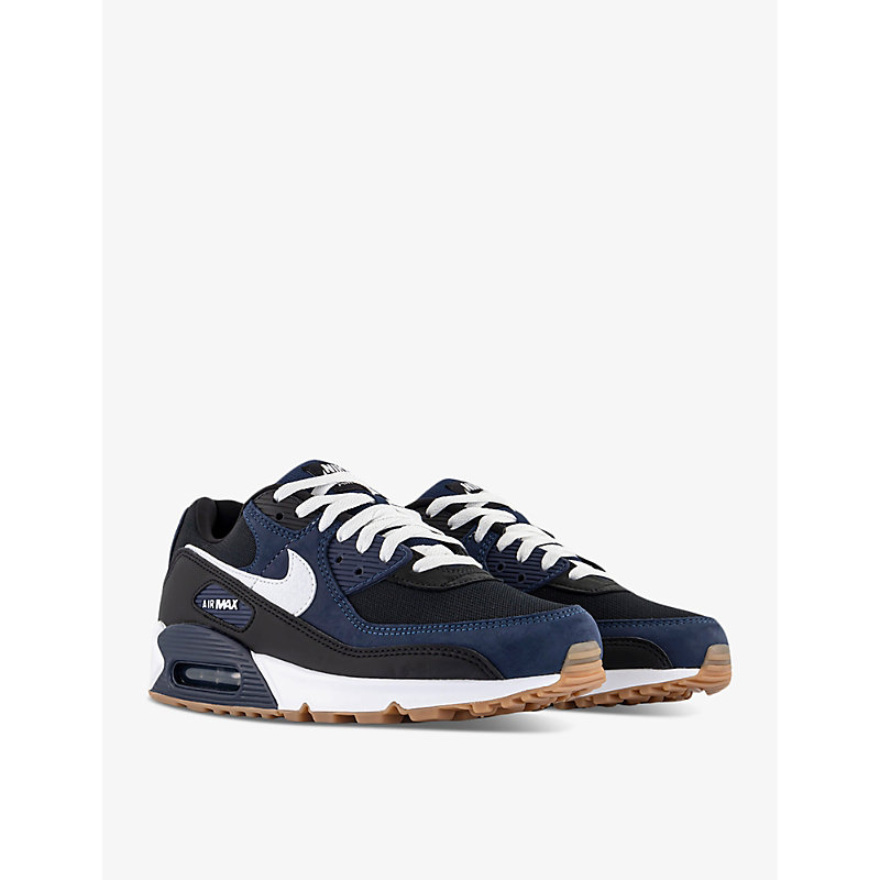 Mens Midnight Navy White Blac Air Max 90 Mesh and Leather Low-top Trainers