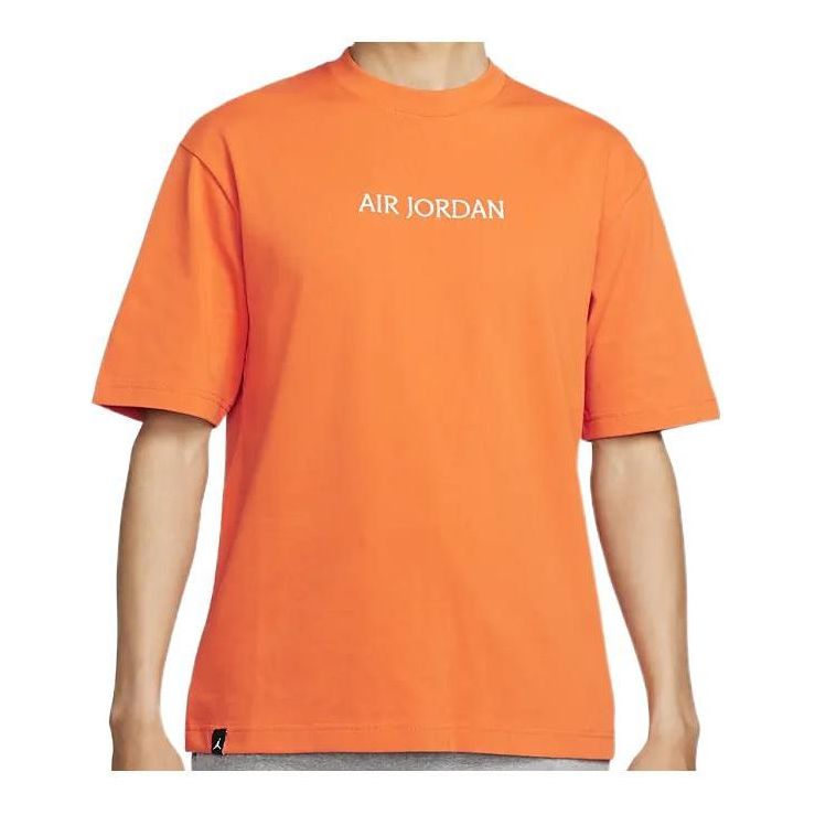 Men's Air Solid Color Alphabet Logo Round Neck Short Sleeve Orange T-Shirt