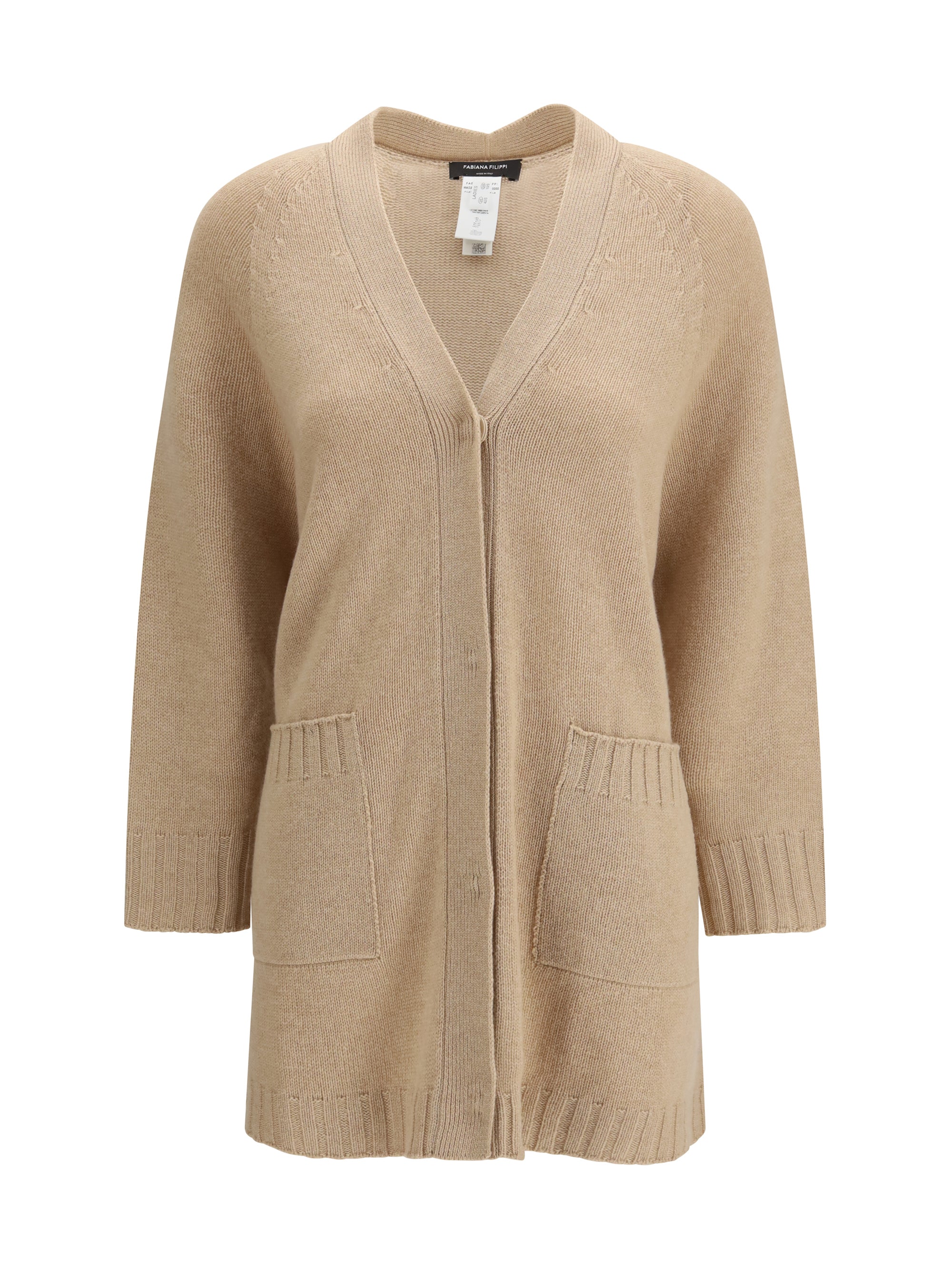 Fine Knit V-Neckline Cardigan — Beige