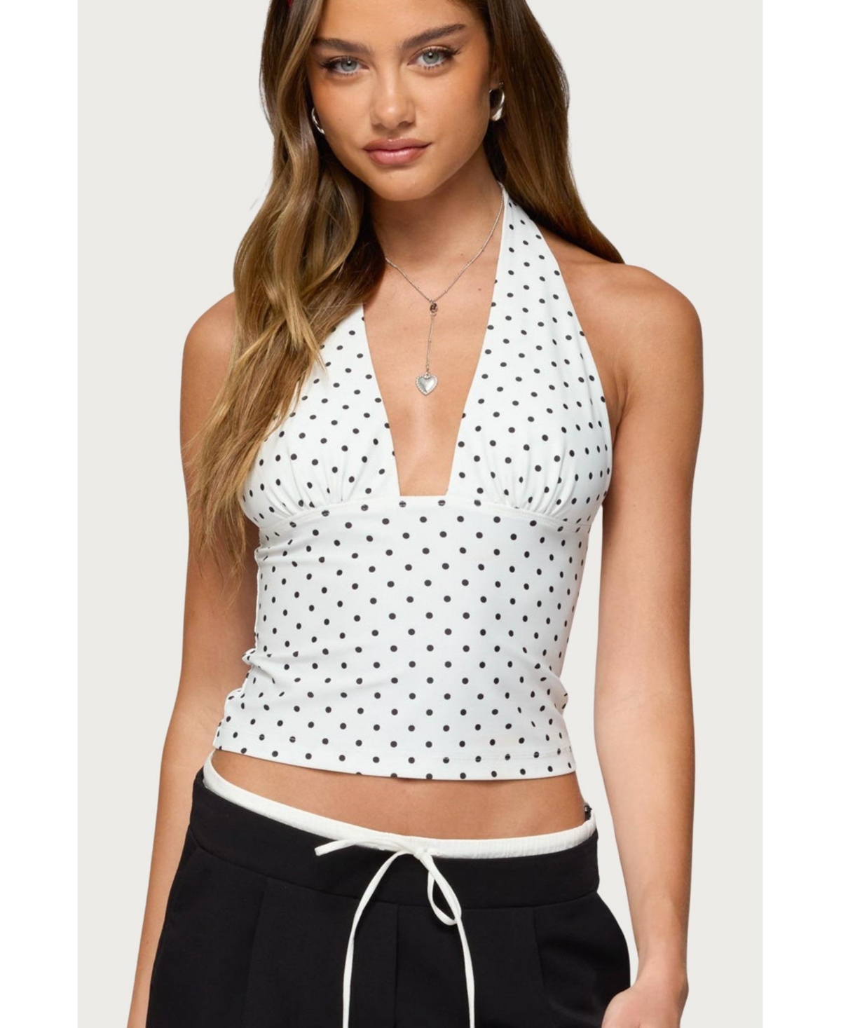 Womens Blaire Polka Dot Halter Top - White-and-black