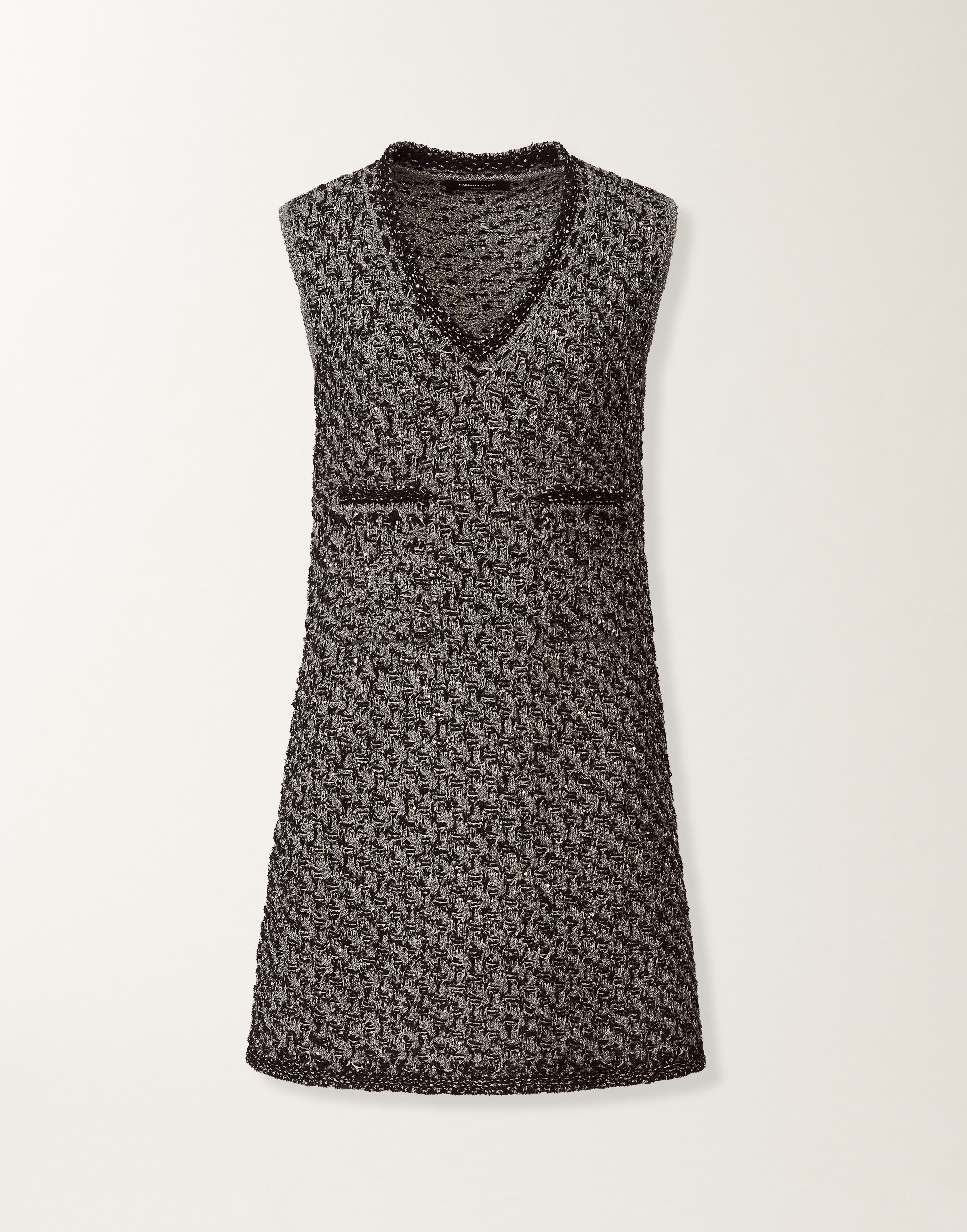 Navy tweed dress with denim effect sequins