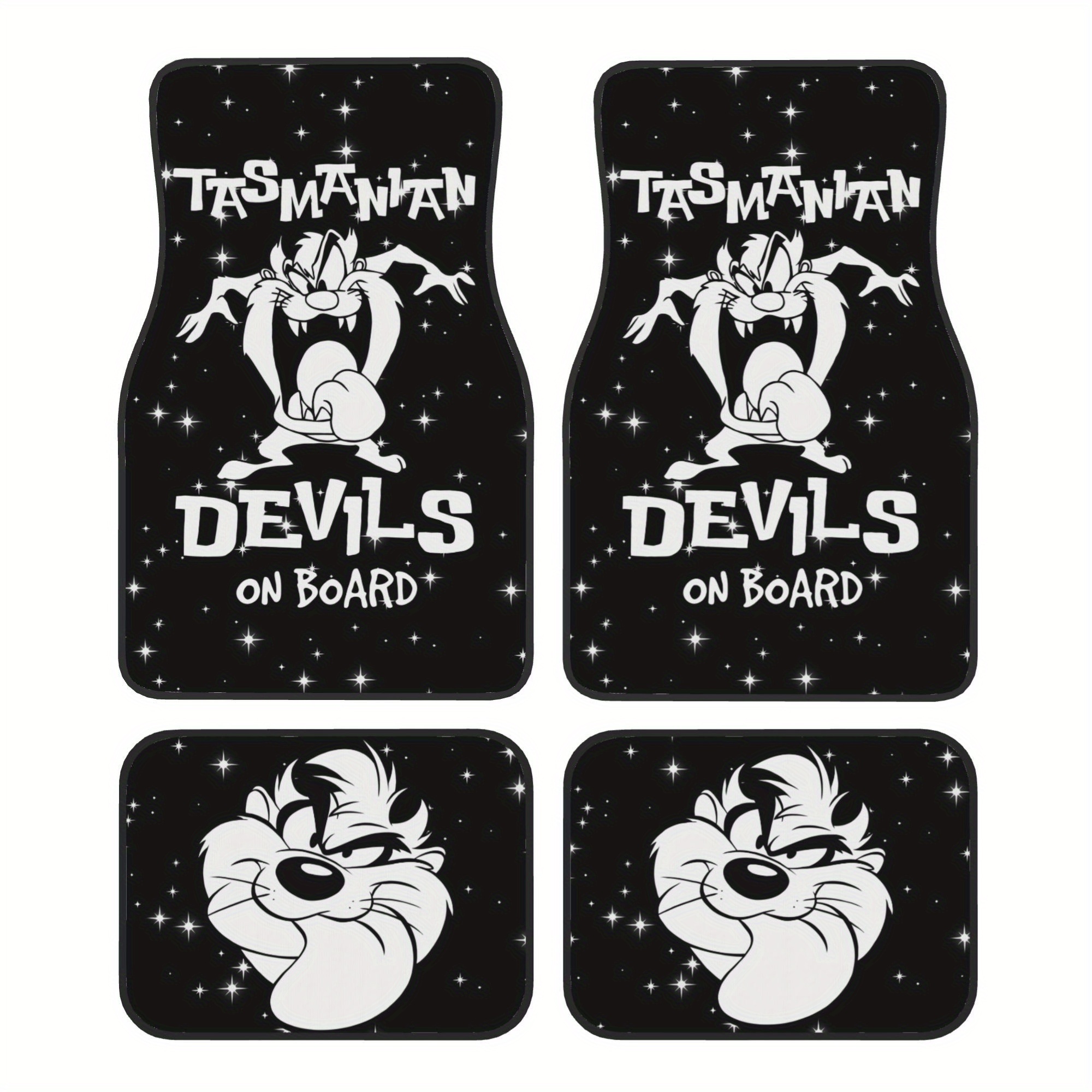 TEMU 4pcs . Looney Tasmanian Devil Car Floor Mats - Fit Anti-slip Automotive Liners With Colorful Starry Design, Durable Interior Protection For