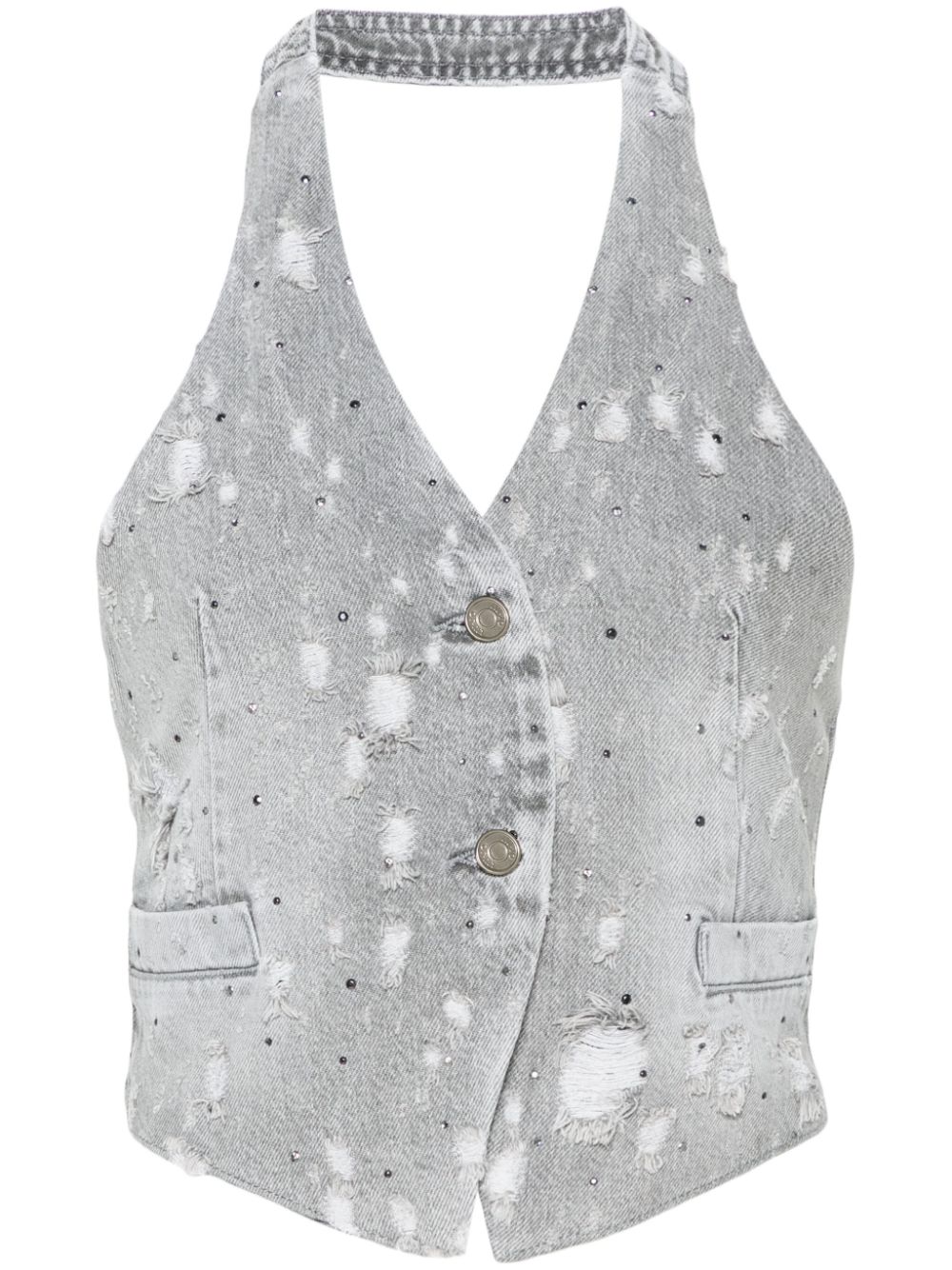 Rhinestone-embellished denim waistcoat - Grey