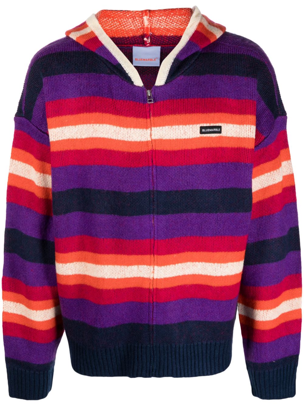 Logo-patch striped zip-up hoodie - Purple