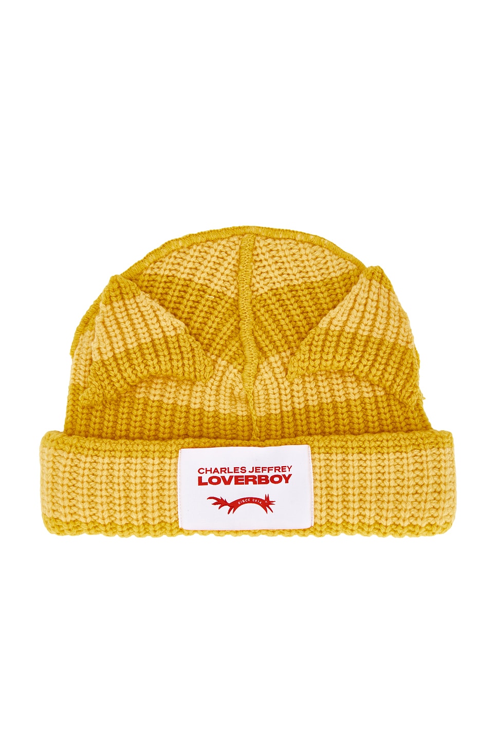 Charles Jeffrey LOVERBOY Chunky Ears Beanie in Yellow Stripe - Yellow. a