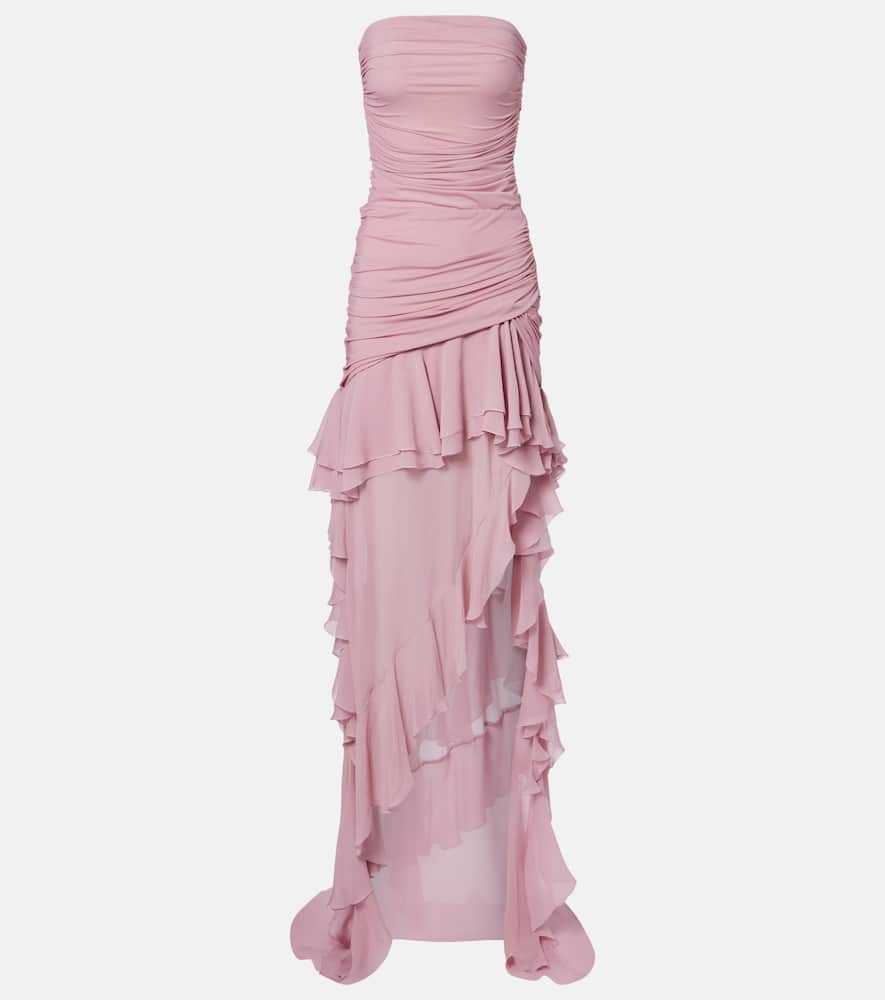Asymmetric ruffled georgette gown