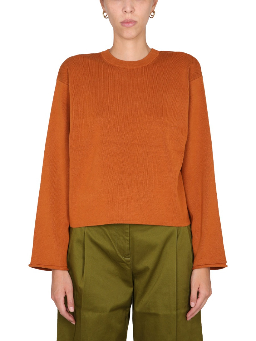 Orange Solid Crew Neck Sweater