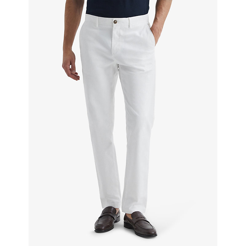 Mens White Pitch Slim-leg Washed-finish Stretch-cotton Chinos